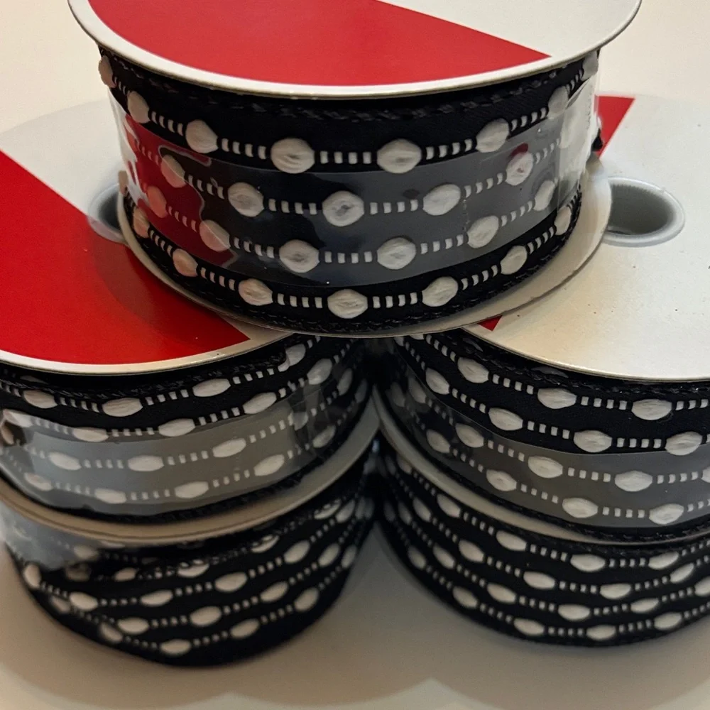 Black and White Snowball Weave Ribbon Black and White Dot Pattern Ribbon 25ft